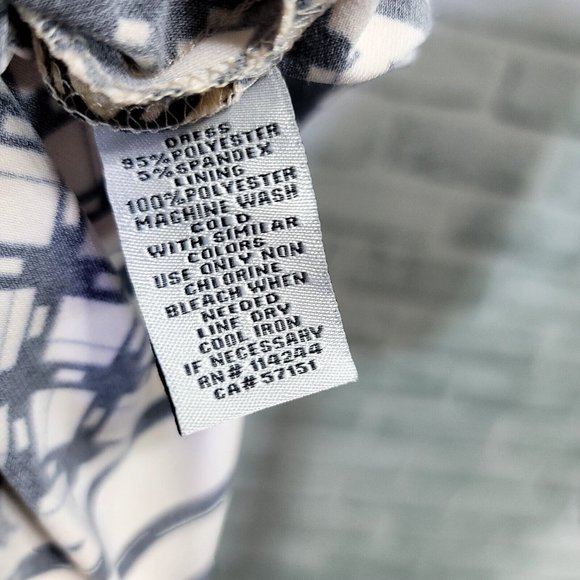 Eliza J Womens 12 Cream Black Geometric Pleated Skirt 3/4 Sleeve Fit Flare Dress - Picture 11 of 11